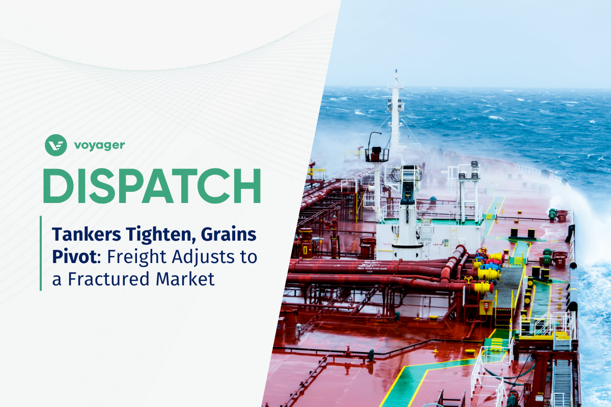 Oil tanker navigating rough seas, illustrating how sanctions and tariffs are reshaping global freight routes for charterers